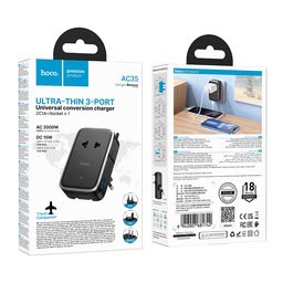 محول السفر العالمي Hoco AC35 Capaz مع منافذ USB-C و USB-A
