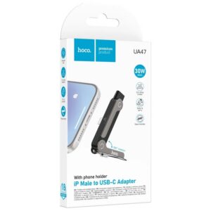 Alternative view of محول HOCO UA47 من 8-Pin إلى Type-C مع حامل – أسود