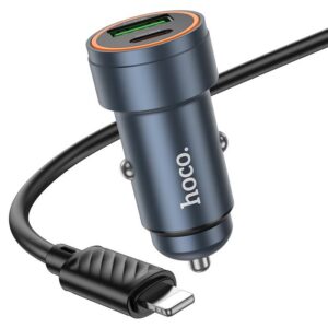 شاحن سيارة HOCO بمنفذ USB-C PD 30W ومنفذ USB QC3.0 مع كابل Type-C إلى Lightning