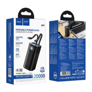 Alternative view of بنك طاقة Hoco Q59 بسعة 20000mAh مع كابلين مدمجين وشحن سريع 65W – أسود