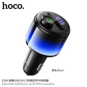 جهاز إرسال FM للسيارة HOCO E166 Path مع Bluetooth وشحن سريع 42W – أسود