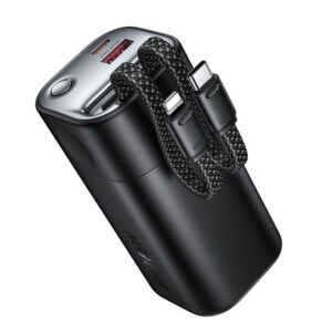 بنك طاقة Hoco Q59 بسعة 20000mAh مع كابلين مدمجين وشحن سريع 65W – أسود